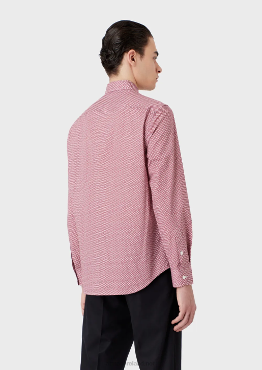 Men 086V1135 Stretch Cotton Shirt With Op Art Micro-Pattern Armani Red