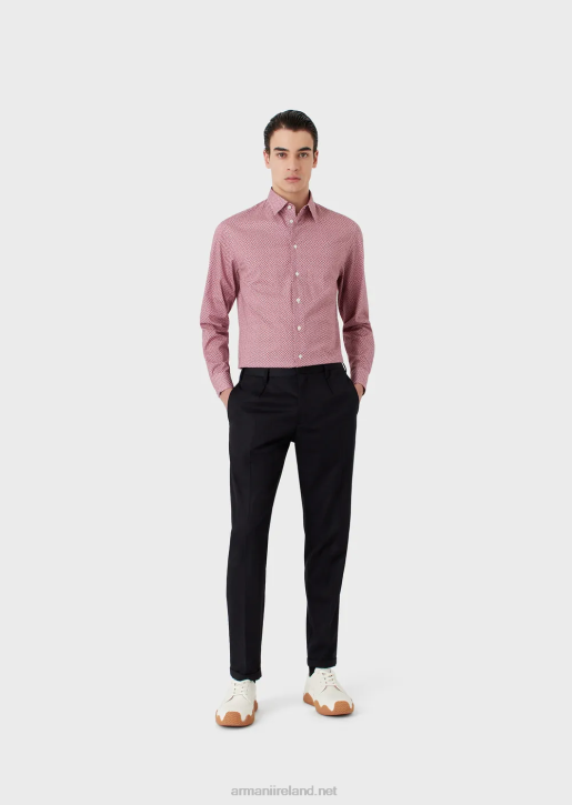 Men 086V1135 Stretch Cotton Shirt With Op Art Micro-Pattern Armani Red