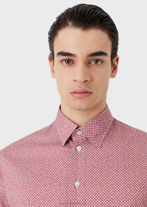 Men 086V1135 Stretch Cotton Shirt With Op Art Micro-Pattern Armani Red