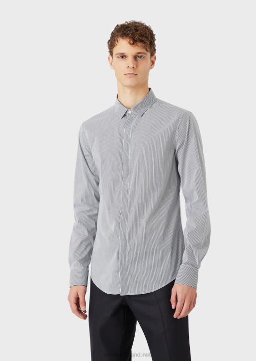 Men 086V1136 Stretch Cotton, Slim-Fit, Striped Shirt Armani Blue