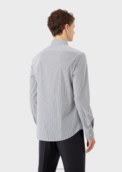 Men 086V1136 Stretch Cotton, Slim-Fit, Striped Shirt Armani Blue