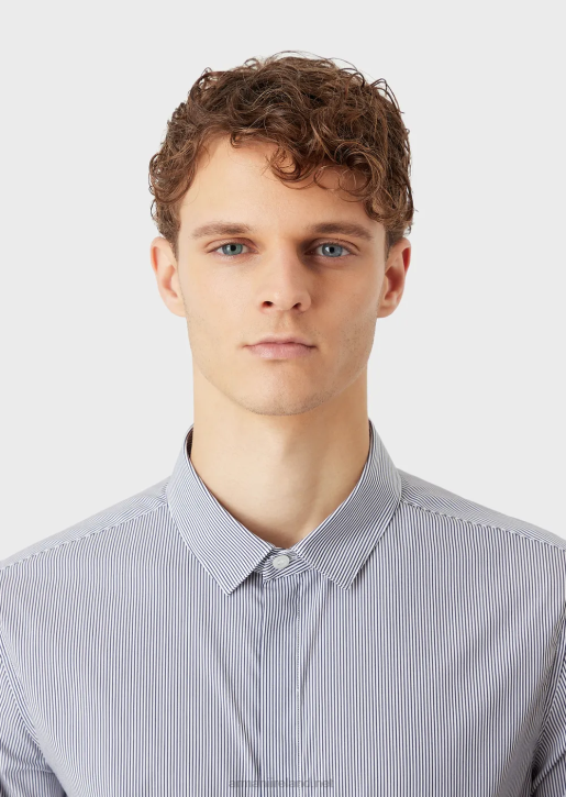 Men 086V1136 Stretch Cotton, Slim-Fit, Striped Shirt Armani Blue