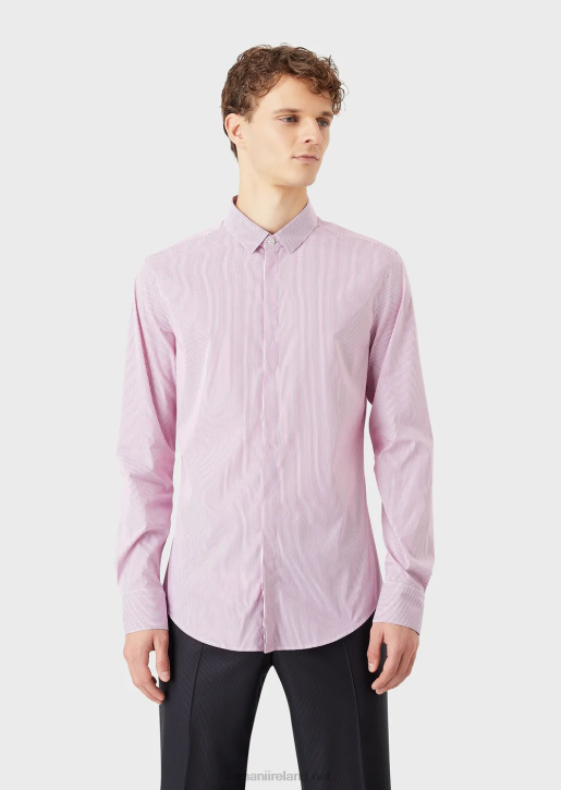 Men 086V1137 Stretch Cotton, Slim-Fit, Striped Shirt Armani Pink