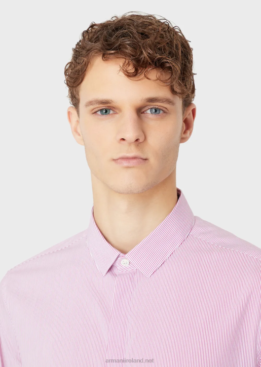 Men 086V1137 Stretch Cotton, Slim-Fit, Striped Shirt Armani Pink