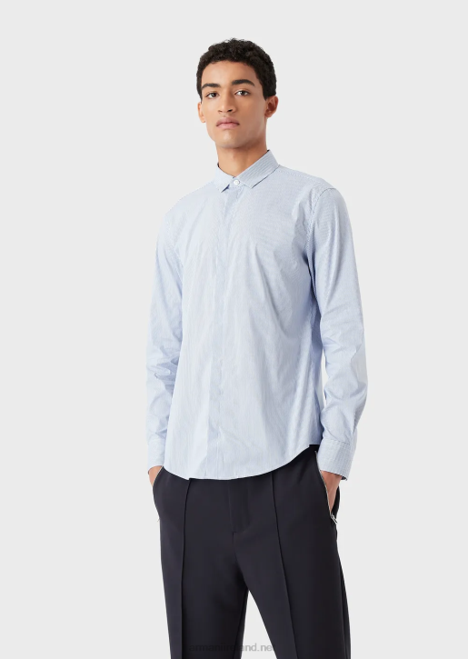 Men 086V1138 Stretch Cotton, Slim-Fit, Striped Shirt Armani Striped