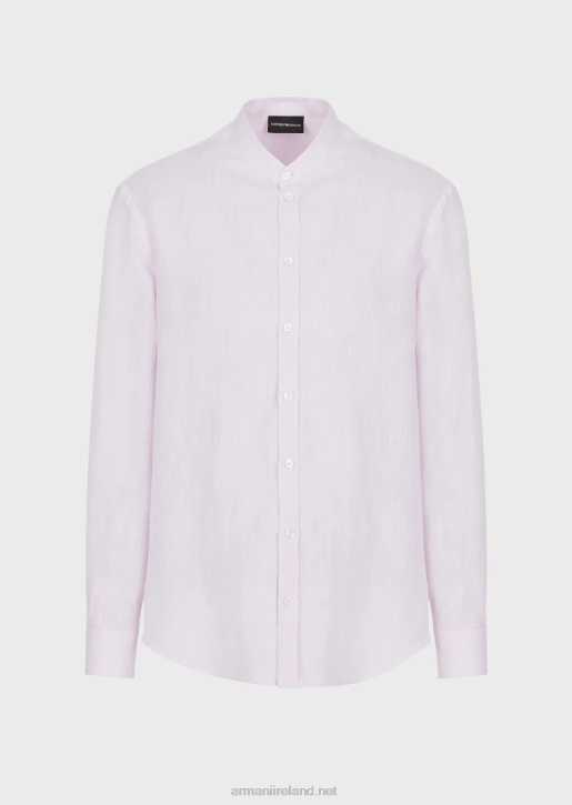 Men 086V1139 Modern-Fit, Linen Chambray, Guru-Collar Shirt Armani Pink