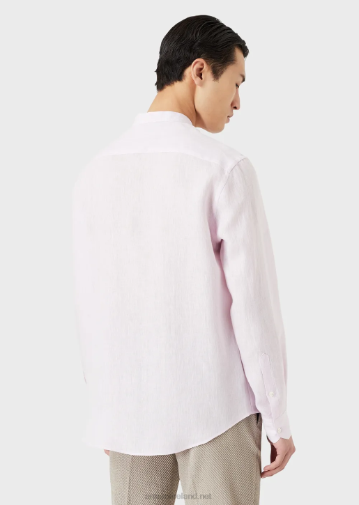 Men 086V1139 Modern-Fit, Linen Chambray, Guru-Collar Shirt Armani Pink