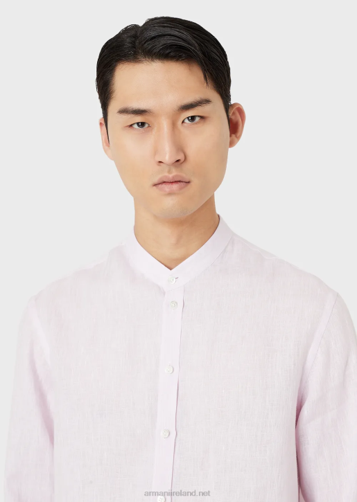 Men 086V1139 Modern-Fit, Linen Chambray, Guru-Collar Shirt Armani Pink
