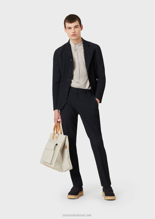 Men 086V1140 Modern-Fit, Linen Chambray, Guru-Collar Shirt Armani