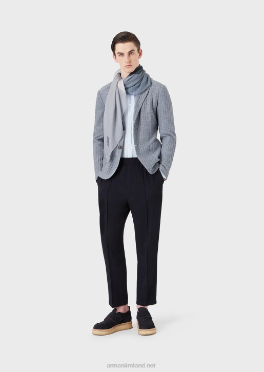 Men 086V1141 Modern-Fit, Linen Chambray, Guru-Collar Shirt Armani Azure