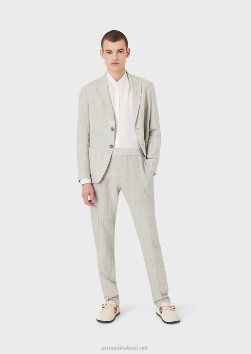 Men 086V1142 Modern-Fit, Linen Chambray, Guru-Collar Shirt Armani White