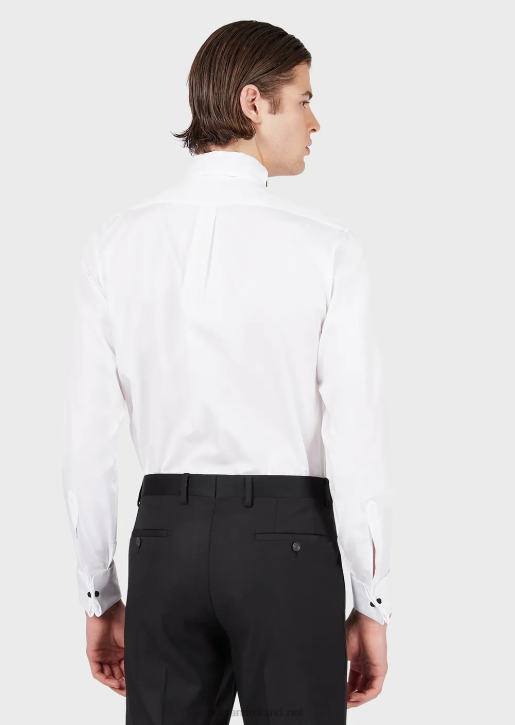 Men 086V1147 Poplin Shirt With Bib Front In A Honeycomb Weave Armani White