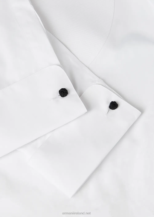 Men 086V1147 Poplin Shirt With Bib Front In A Honeycomb Weave Armani White