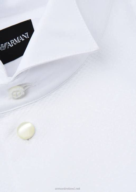 Men 086V1147 Poplin Shirt With Bib Front In A Honeycomb Weave Armani White