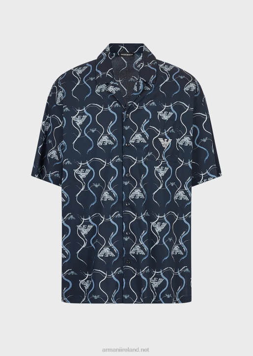 Men 086V982 Beach Shirt With All-Over Graphic Pattern Armani Pattern