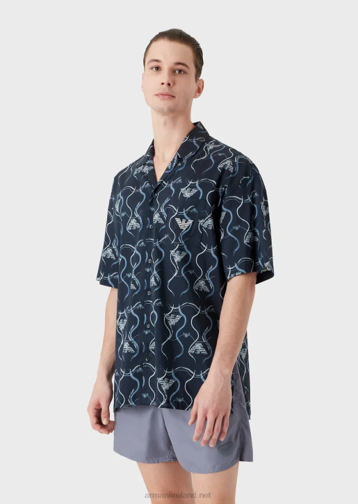 Men 086V982 Beach Shirt With All-Over Graphic Pattern Armani Pattern