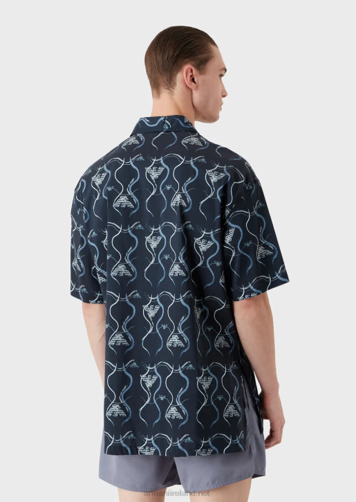 Men 086V982 Beach Shirt With All-Over Graphic Pattern Armani Pattern