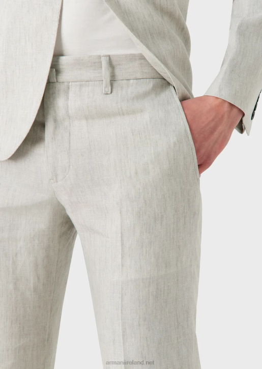 Men 086V1460 Modern-Fit Single-Breasted Suit In Crease-Resistant Faded Linen Armani Light Gray