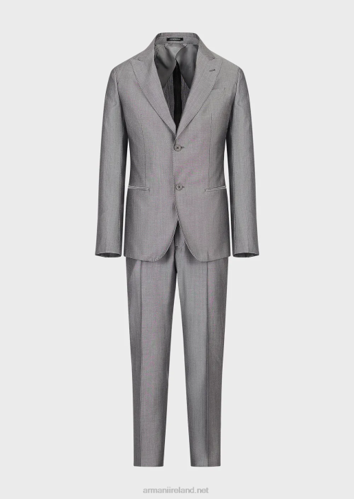 Men 086V1461 Modern-Fit Single-Breasted Suit In Micro-Pattern Eucalyptus Wool Blend Armani Gray