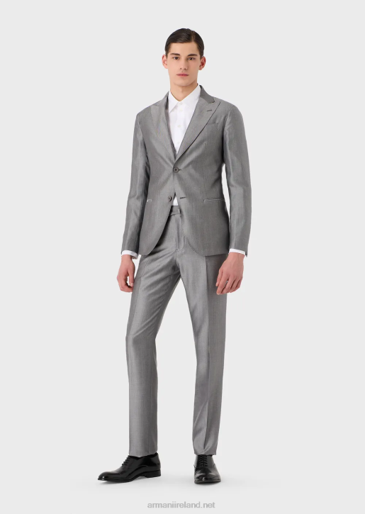 Men 086V1461 Modern-Fit Single-Breasted Suit In Micro-Pattern Eucalyptus Wool Blend Armani Gray
