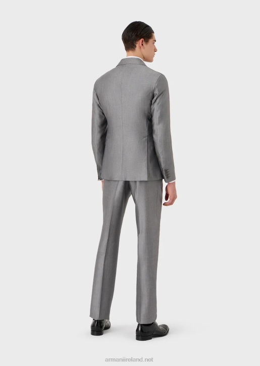 Men 086V1461 Modern-Fit Single-Breasted Suit In Micro-Pattern Eucalyptus Wool Blend Armani Gray