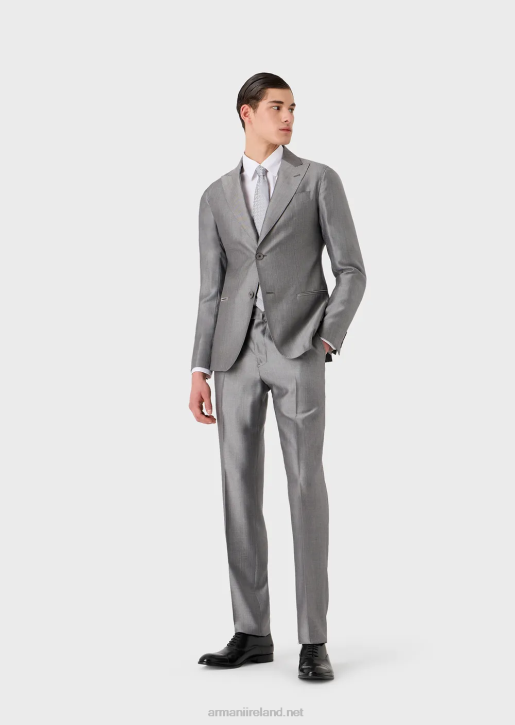 Men 086V1461 Modern-Fit Single-Breasted Suit In Micro-Pattern Eucalyptus Wool Blend Armani Gray