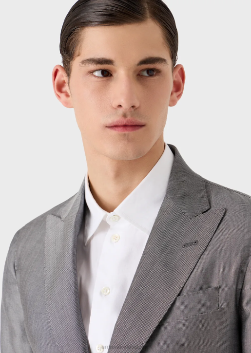 Men 086V1461 Modern-Fit Single-Breasted Suit In Micro-Pattern Eucalyptus Wool Blend Armani Gray