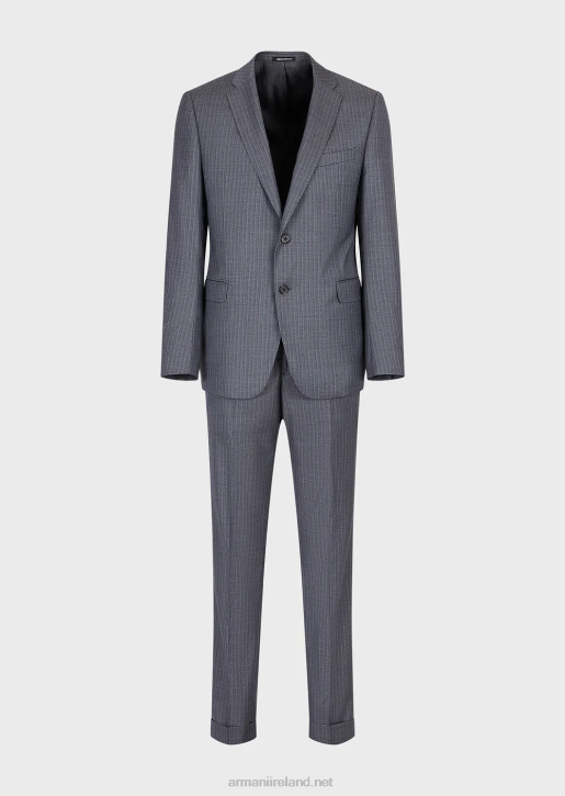 Men 086V1462 Single-Breasted, Slim-Fit Suit In Striped, Multicoloured Light Wool Armani Avio
