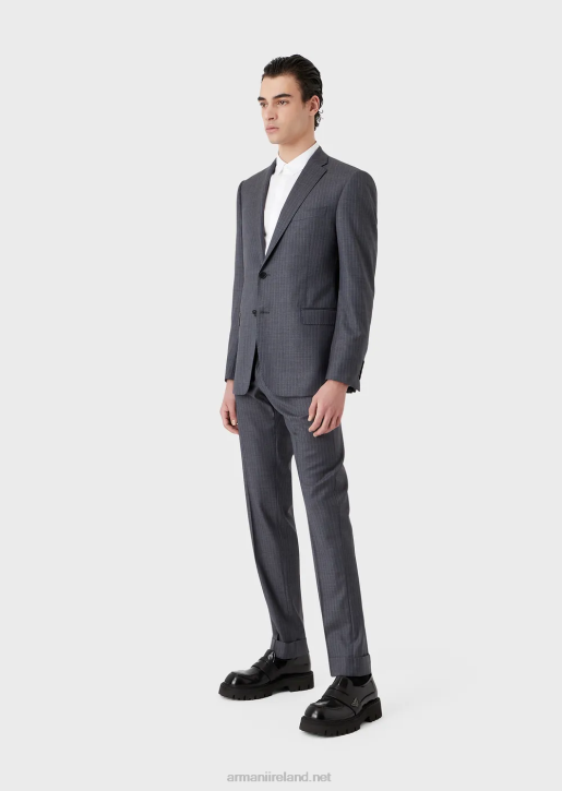 Men 086V1462 Single-Breasted, Slim-Fit Suit In Striped, Multicoloured Light Wool Armani Avio