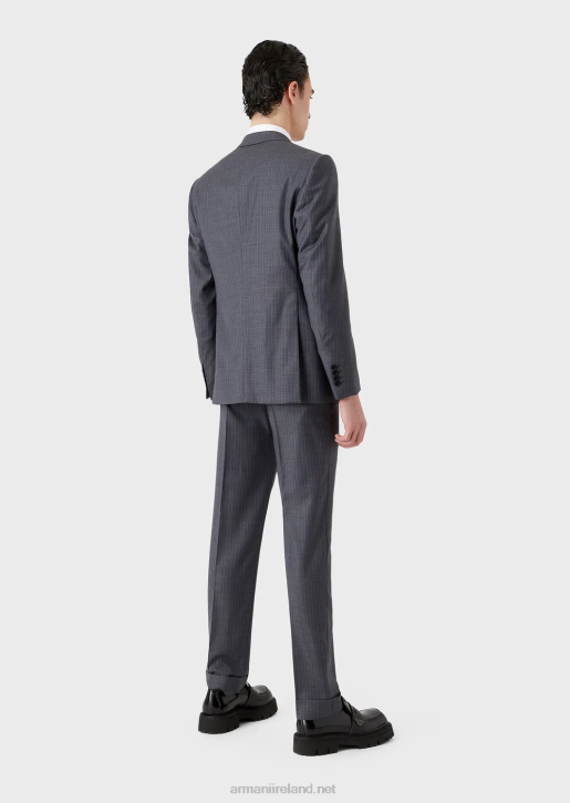 Men 086V1462 Single-Breasted, Slim-Fit Suit In Striped, Multicoloured Light Wool Armani Avio