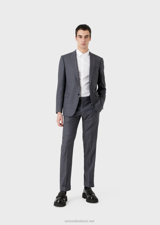 Men 086V1462 Single-Breasted, Slim-Fit Suit In Striped, Multicoloured Light Wool Armani Avio