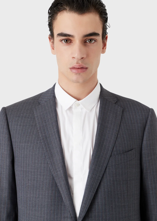 Men 086V1462 Single-Breasted, Slim-Fit Suit In Striped, Multicoloured Light Wool Armani Avio