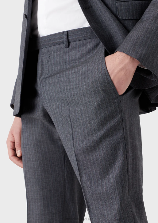 Men 086V1462 Single-Breasted, Slim-Fit Suit In Striped, Multicoloured Light Wool Armani Avio