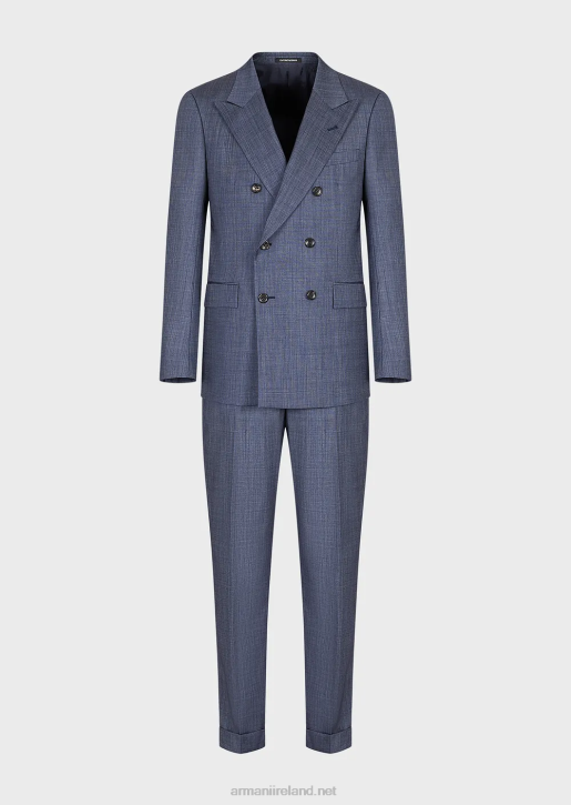 Men 086V1463 Slim-Fit Double-Breasted Suit In A Denim-Effect Ultra-Light Wool And Silk Armani Blue