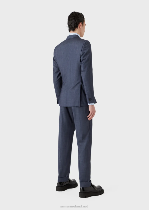 Men 086V1463 Slim-Fit Double-Breasted Suit In A Denim-Effect Ultra-Light Wool And Silk Armani Blue