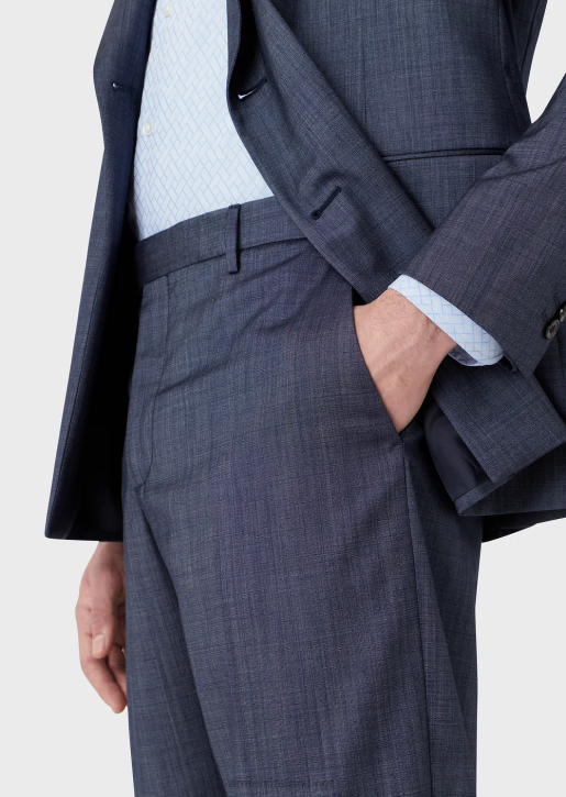 Men 086V1463 Slim-Fit Double-Breasted Suit In A Denim-Effect Ultra-Light Wool And Silk Armani Blue