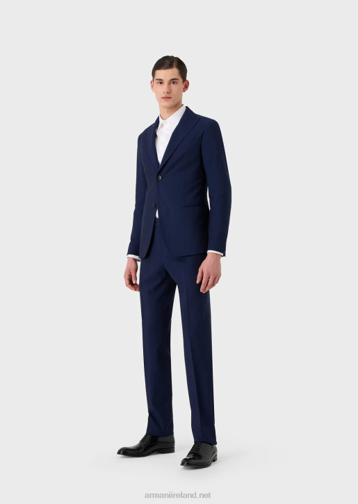 Men 086V1464 Modern-Fit Single-Breasted Suit In An Ultra-Light Virgin-Wool Blend Solaro Fabric Armani Blue