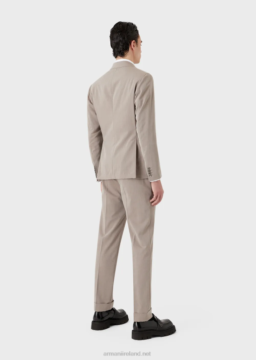 Men 086V1465 Modern-Fit Single-Breasted Suit In An Ultra-Light Virgin-Wool Blend Solaro Fabric Armani Beige