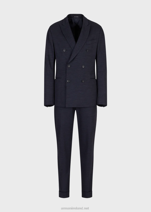 Men 086V1466 Modern-Fit Double-Breasted Suit In Eucalyptus Wool Blend Jersey Armani