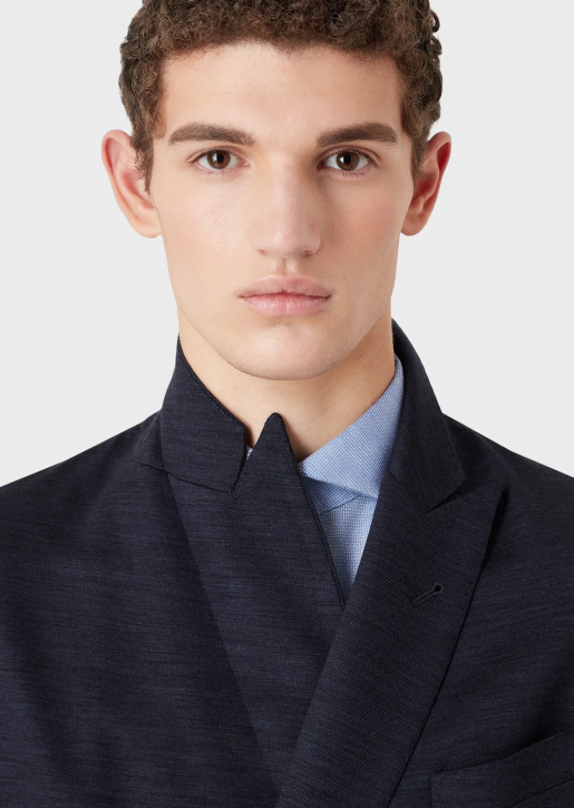 Men 086V1466 Modern-Fit Double-Breasted Suit In Eucalyptus Wool Blend Jersey Armani