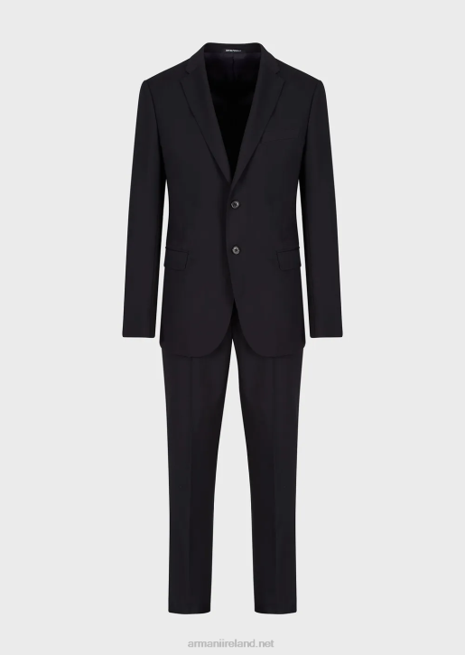 Men 086V1467 Single-Breasted, Slim-Fit Suit In Natural Stretch Light Wool Armani Navy Blue