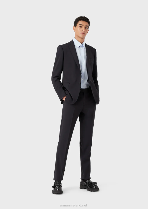 Men 086V1467 Single-Breasted, Slim-Fit Suit In Natural Stretch Light Wool Armani Navy Blue