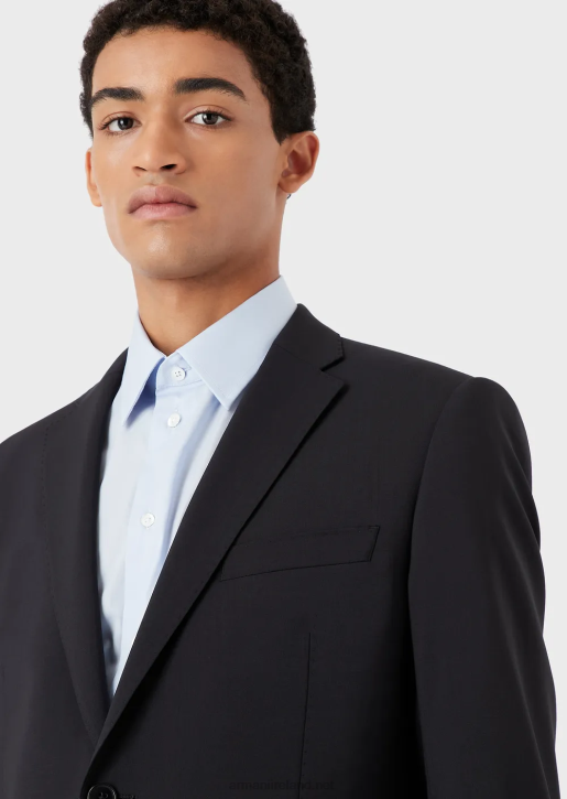 Men 086V1467 Single-Breasted, Slim-Fit Suit In Natural Stretch Light Wool Armani Navy Blue