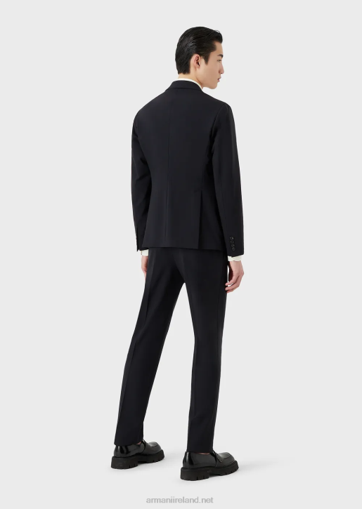 Men 086V1468 Modern-Fit, Single-Breasted Suit In Compact, Two-Way Stretch Canvas Armani Navy Blue