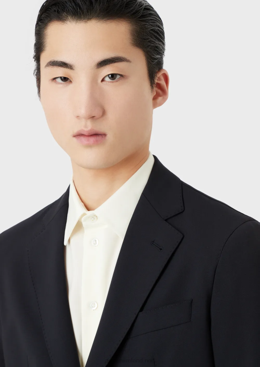 Men 086V1468 Modern-Fit, Single-Breasted Suit In Compact, Two-Way Stretch Canvas Armani Navy Blue