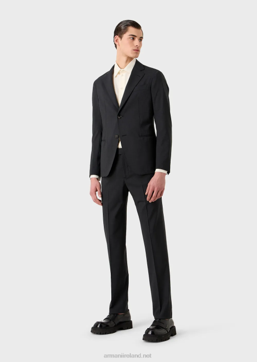 Men 086V1469 Modern-Fit, Single-Breasted Suit In Compact, Two-Way Stretch Canvas Armani Dark Gray