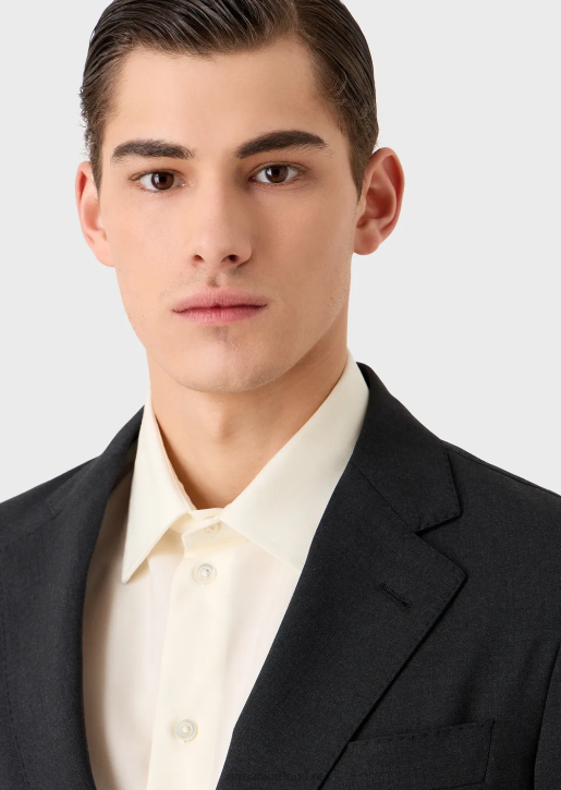 Men 086V1469 Modern-Fit, Single-Breasted Suit In Compact, Two-Way Stretch Canvas Armani Dark Gray