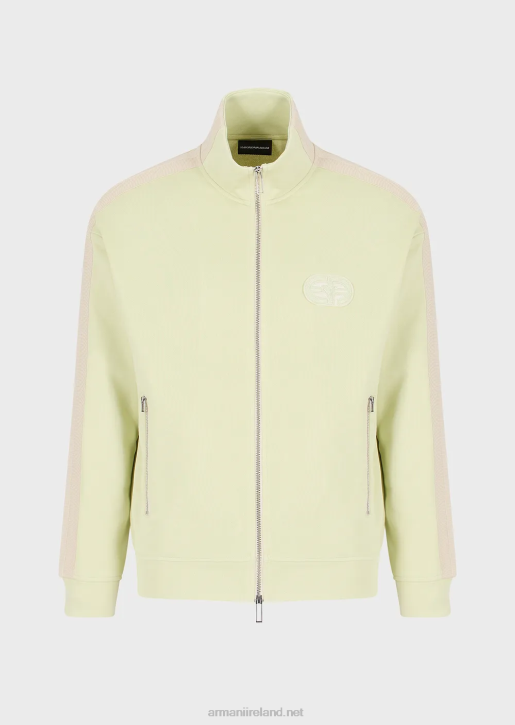 Men 086V1375 Full-Zip Sweatshirt In Jersey With Stripes And Ea Patch Armani Light Green