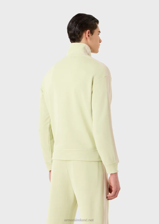 Men 086V1375 Full-Zip Sweatshirt In Jersey With Stripes And Ea Patch Armani Light Green
