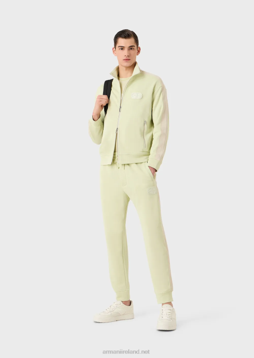 Men 086V1375 Full-Zip Sweatshirt In Jersey With Stripes And Ea Patch Armani Light Green
